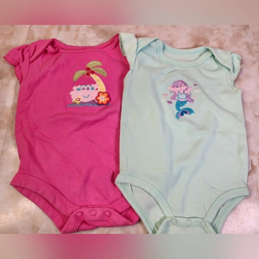 Girls 6-9 Month Pink and Mint Kids Summer Onesies